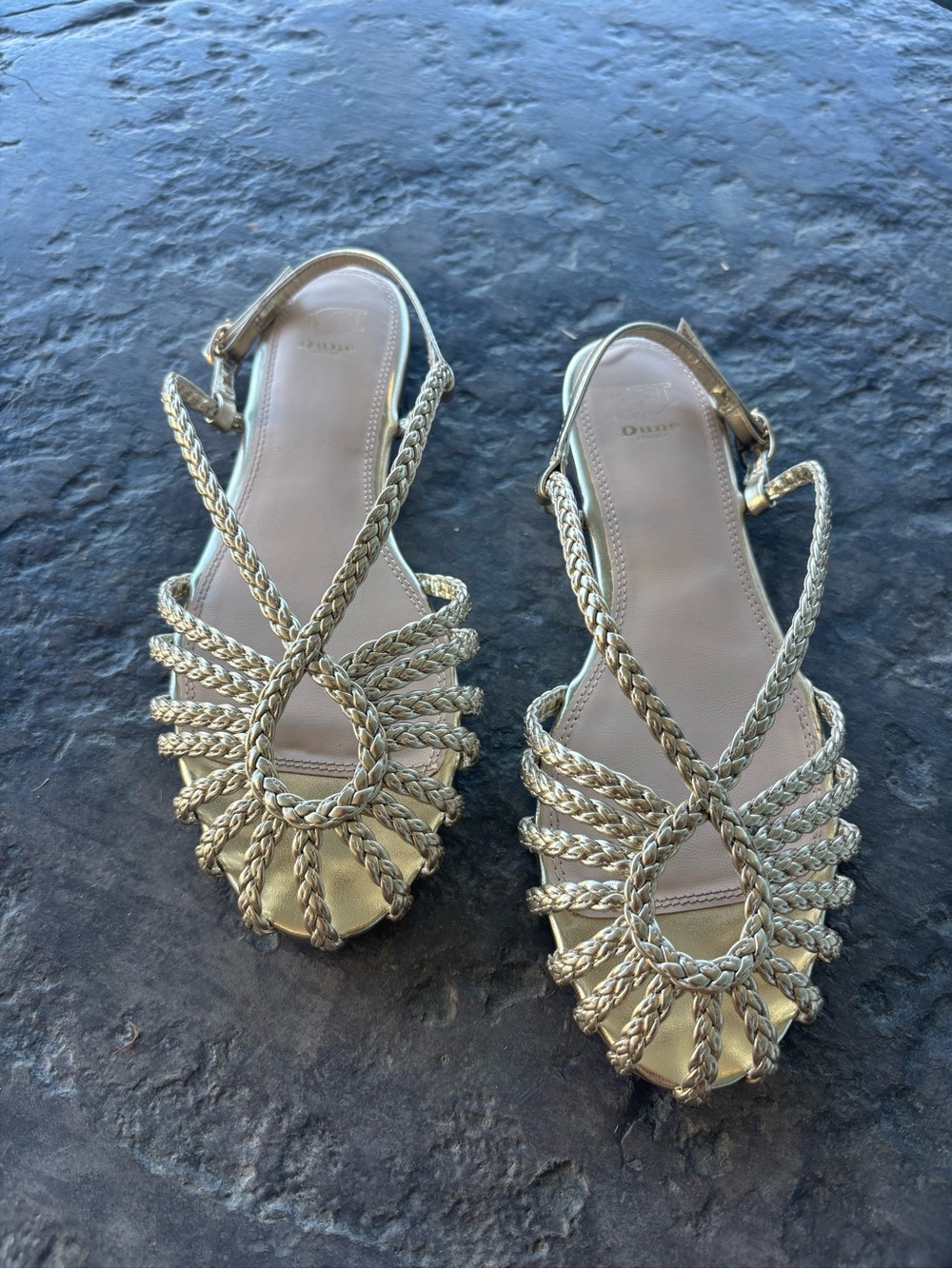 Dune London Metallic Gold Braided T-Strap Sandals - Picture 3 of 4